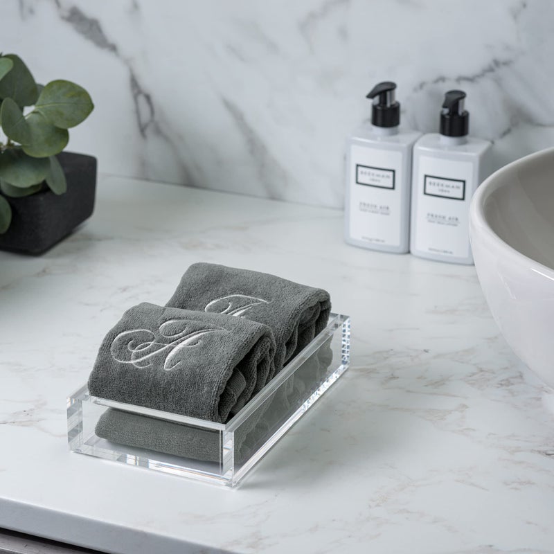 Creative Scents Personalized Initial Fingertip Towels - 2 Pack 11 x 18 Inches - Silver Embroidery On Gray Towel  Modern Monogrammed Towels  Great Initial Gift for Women  Teachers  Friends  Bridesmaids Initial M - Image 3